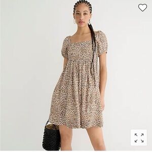 J crew Linen-cupro blend puff sleeve square neck mini dress in leopard size 6